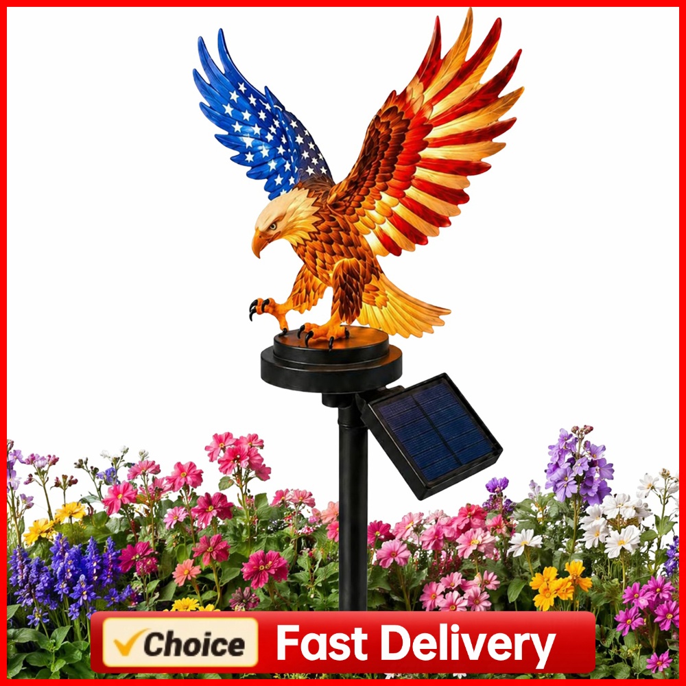 Yard Lighting Decor - ไฟประดับรูปนกอินทรีพลังงานแสงอาทิตย์ สำหรับตกแต่งวันชาติอเมริกา 4 กรกฎาคม ไฟสวนพลังงานแสงอาทิตย์รูปนกอินทรีหัวโล้น สำหรับตกแต่งสวน