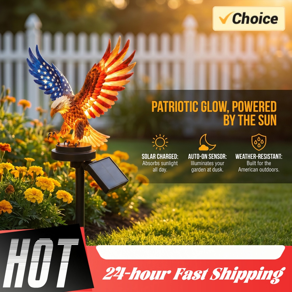 Yard Lighting Decor - ไฟพลังงานแสงอาทิตย์รูปนกอินทรี กันน้ำ ตกแต่งสวน รูปนกอินทรีหัวขาวอเมริกัน สำหรับตกแต่งวันที่ 4