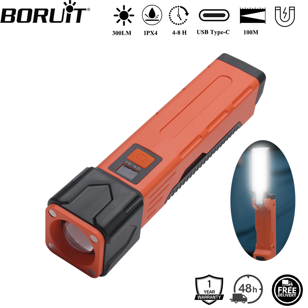 Orange Lighting Decor - ไฟฉาย LED BORUiT 300LM แบบซูมได้ ชาร์จผ่านพอร์ต