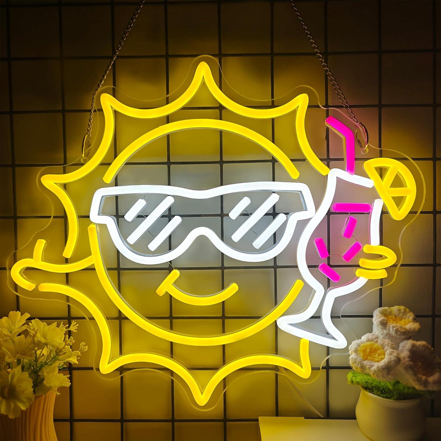 Led Lighting Wall Decor - ป้ายไฟนีออนรูปแว่นกันแดด ไฟ LED ปรับความสว่างได้ ใช้พอร์ต USB