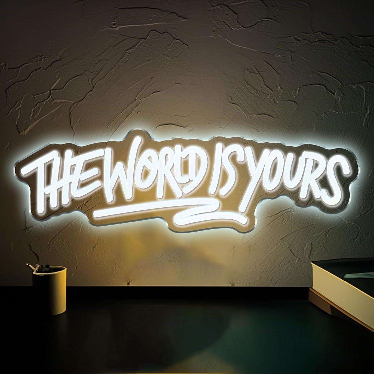 Led Lighting Wall Decor - ป้ายไฟนีออน The World is Yours ใช้พลังงานจาก