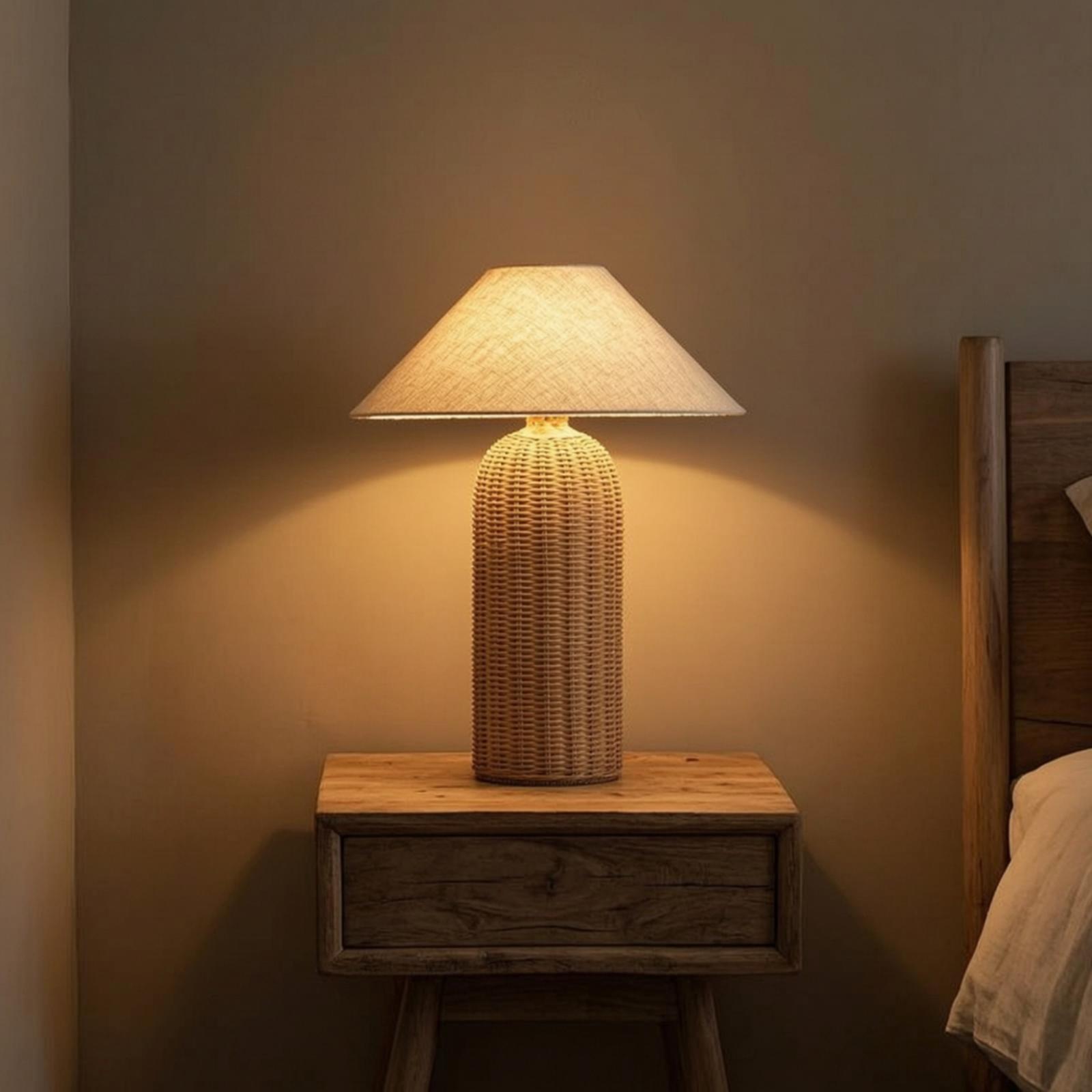 โคมไฟข้างเตียง ฐานหวาย โคมผ้า  - Lighting Decor For Room บทวิจารณ์และราคา