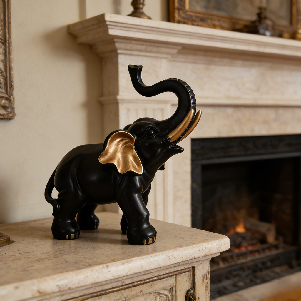 รูปปั้นช้างนำโชคสีดำและทอง 1 ช - Lighting Home Decor Items บทวิจารณ์และราคา