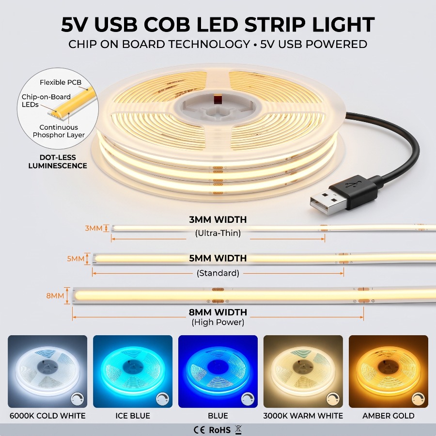 3/5/8 มม. 5V USB แถบไฟความหนาแ - Lighting Decor And More บทวิจารณ์และราคา